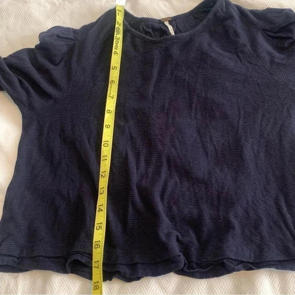 Free People Billie Crop Top Cotton Modal Long Sleeve Puff Cuff Navy Blue XS - Picture 9 of 10